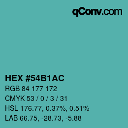 颜色代码: HEX #54B1AC | qconv.com