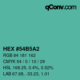 カラーコード: HEX #54B5A2 | qconv.com