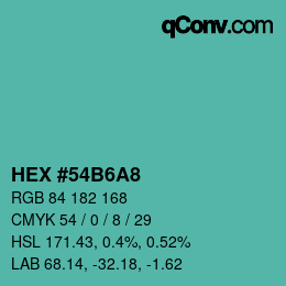 颜色代码: HEX #54B6A8 | qconv.com