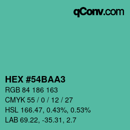 カラーコード: HEX #54BAA3 | qconv.com