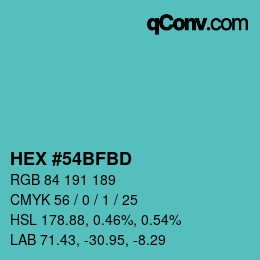 Color code: HEX #54BFBD | qconv.com