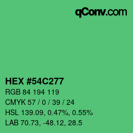 颜色代码: HEX #54C277 | qconv.com
