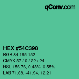 颜色代码: HEX #54C398 | qconv.com