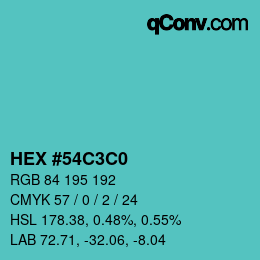カラーコード: HEX #54C3C0 | qconv.com