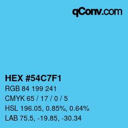 カラーコード: HEX #54C7F1 | qconv.com