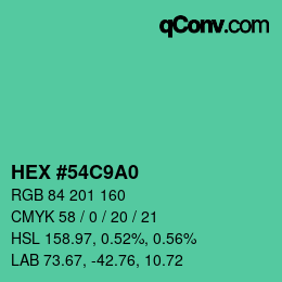 カラーコード: HEX #54C9A0 | qconv.com