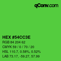 Color code: HEX #54CC3E | qconv.com