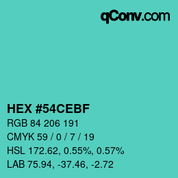 Color code: HEX #54CEBF | qconv.com