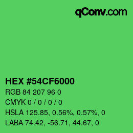 Farbcode: HEX #54CF6000 | qconv.com