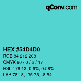 Farbcode: HEX #54D4D0 | qconv.com