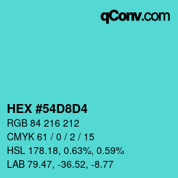 カラーコード: HEX #54D8D4 | qconv.com
