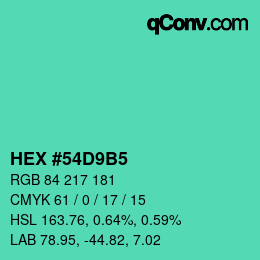 カラーコード: HEX #54D9B5 | qconv.com