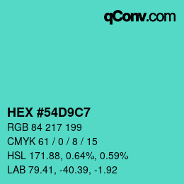 カラーコード: HEX #54D9C7 | qconv.com