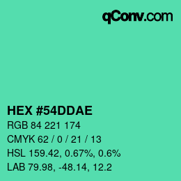 カラーコード: HEX #54DDAE | qconv.com