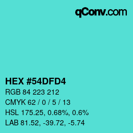 カラーコード: HEX #54DFD4 | qconv.com
