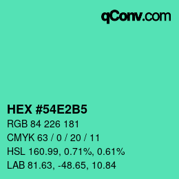 カラーコード: HEX #54E2B5 | qconv.com