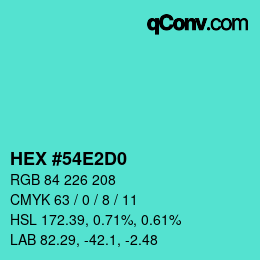 カラーコード: HEX #54E2D0 | qconv.com