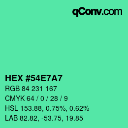 カラーコード: HEX #54E7A7 | qconv.com
