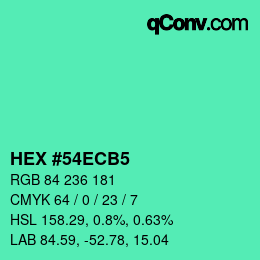 カラーコード: HEX #54ECB5 | qconv.com
