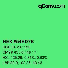 Color code: HEX #54ED7B | qconv.com