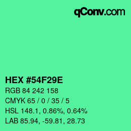 颜色代码: HEX #54F29E | qconv.com