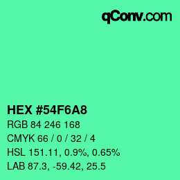 カラーコード: HEX #54F6A8 | qconv.com