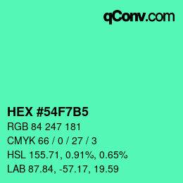カラーコード: HEX #54F7B5 | qconv.com
