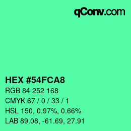 颜色代码: HEX #54FCA8 | qconv.com