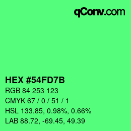 Color code: HEX #54FD7B | qconv.com