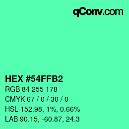 Color code: HEX #54FFB2 | qconv.com