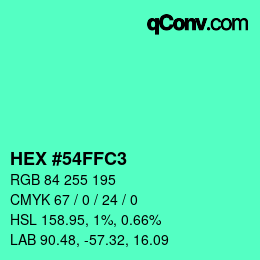 カラーコード: HEX #54FFC3 | qconv.com