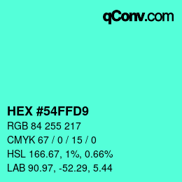 Color code: HEX #54FFD9 | qconv.com