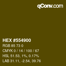 Code couleur: HEX #554900 | qconv.com