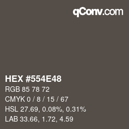 颜色代码: HEX #554E48 | qconv.com