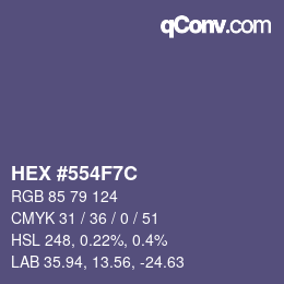Farbcode: HEX #554F7C | qconv.com