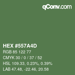 Farbcode: HEX #557A4D | qconv.com