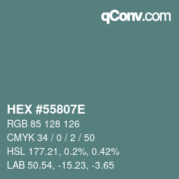 Farbcode: HEX #55807E | qconv.com