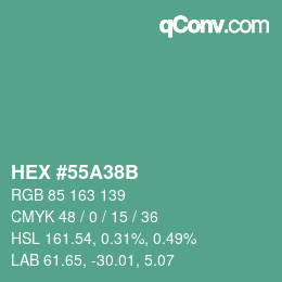 Farbcode: HEX #55A38B | qconv.com