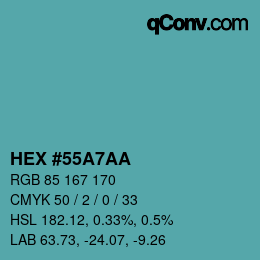 カラーコード: HEX #55A7AA | qconv.com