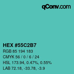 カラーコード: HEX #55C2B7 | qconv.com