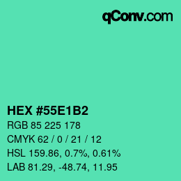 カラーコード: HEX #55E1B2 | qconv.com