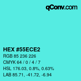 颜色代码: HEX #55ECE2 | qconv.com