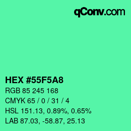 カラーコード: HEX #55F5A8 | qconv.com