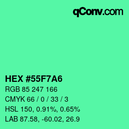 カラーコード: HEX #55F7A6 | qconv.com