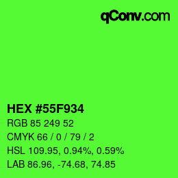 颜色代码: HEX #55F934 | qconv.com