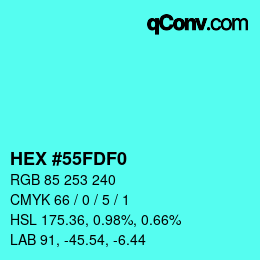 Color code: HEX #55FDF0 | qconv.com