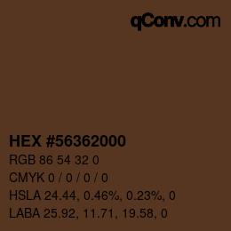 颜色代码: HEX #56362000 | qconv.com