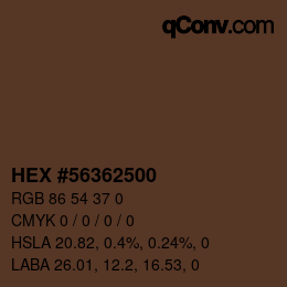 颜色代码: HEX #56362500 | qconv.com
