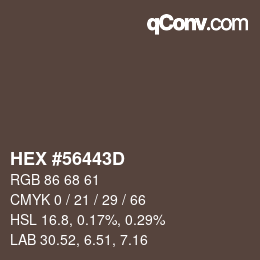 Color code: HEX #56443D | qconv.com