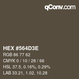 Color code: HEX #564D3E | qconv.com